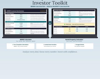 Real Estate Investor Toolkit | BRRRR + Rental Property Calculator | Cash Flow, ROI, ARV & Cash-on-Cash Analysis | Google Sheets Templates