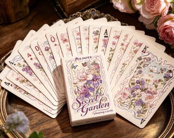 Baraja de cartas "Jardín Secreto", baraja de póker floral vintage, juego de cartas botánico romántico, baraja de cartas para bodas, regalo para amantes de los juegos de cartas.