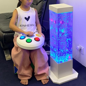 Sensory Bubble Tube Floor Lamp - 32" LED Color Changing Water Column Aquarium with Fish - Autism ADHD Calming Corner Therapy Room Decor