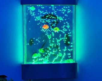 Stainless Steel Bubble Wall – LED Sensory Water Feature, Color Changing Panel, Modern Décor