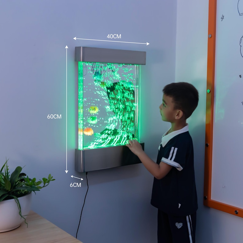 Water Panel Color Change Stainless Steel Bubble Wall – LED Sensory Water Feature, Color Changing ...