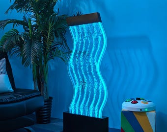 4ft Curved Bubble Wall Sensory Water Panel - LED Wave Light for Autism ADHD Calming Corner - 48" Floor Standing Mood Lamp Therapy Equipment