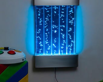 Stainless Steel Bubble Wall Water Feature - 16x24” LED Sensory Light Panel - Modern Home Decor Liquid Motion -Wall Mounted Aquarium Fountain