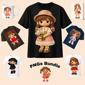 Crochet Doll PNG Bundle | Kawaii Girl clipart | Amigurumi girl Sublimation Designs (Digital Download)
