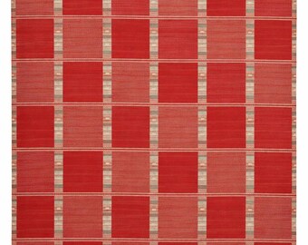 Handwoven Red Wool Kilim Rug, Geometric Checkered Flatweave, Scandinavian Home Decor
