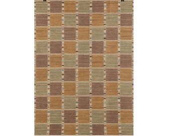 Brown Patchwork Kilim Rug Handmade Geometric Wool Flatweave Scandinavian Area Carpet