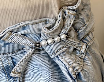 Pearl Waist Tightener Pins Set, Adjustable Pants Buckle, Instant Denim Reducer, Brooch Clip
