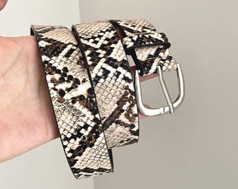Ceinture vintage imprimée serpent, ceinture à motif python avec boucle argentée, ceinture rétro en similicuir imprimé animal, style bohème Y2K