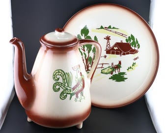 Brock Harvest Pottery.  Coffee Pot & Platter.