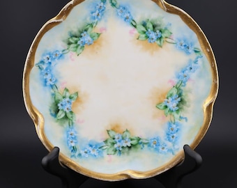SOLD! J&C Bavaria "Louise" porcelain plate with floral Forget Me Nots and gold trim.