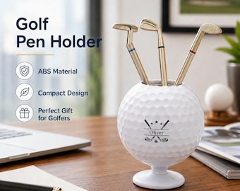 Golf Ball Pen Holder with 3 Club Pens, Desk Organizer, Golf Lover Gift, Office Decor