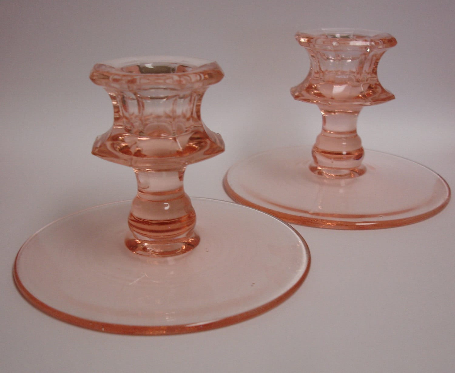 Vintage Pink Depression Glass Candle Holder Set of Two Etsy