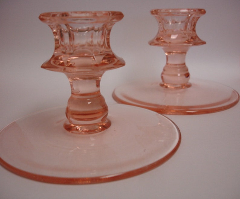 Vintage Pink Depression Glass Candle Holder Set of Two Etsy