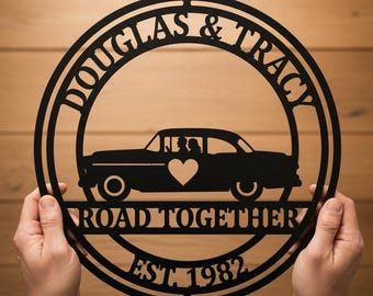 Plaque métallique personnalisée pour couple, panneau de voiture personnalisé pour anniversaire, décoration murale avec noms et année de fondation, cadeau de mariage, décoration intérieure pour couple