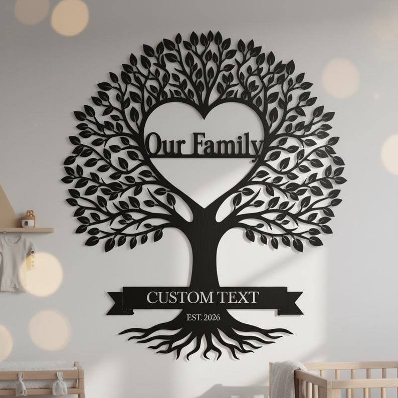 Personalized Family Tree Metal Wall Art, Heart Tree Wall Decor ...