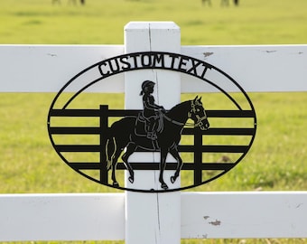 Gepersonaliseerd metalen bord voor een paardrijder, op maat gemaakte paardensport muurdecoratie, naamplaatje voor een meisje te paard, decoratie voor de stal, cadeau voor een paardenliefhebber voor haar