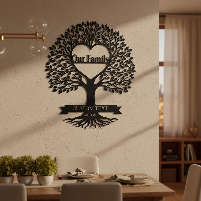 Personalized Family Tree Metal Wall Art, Heart Tree Wall Decor ...
