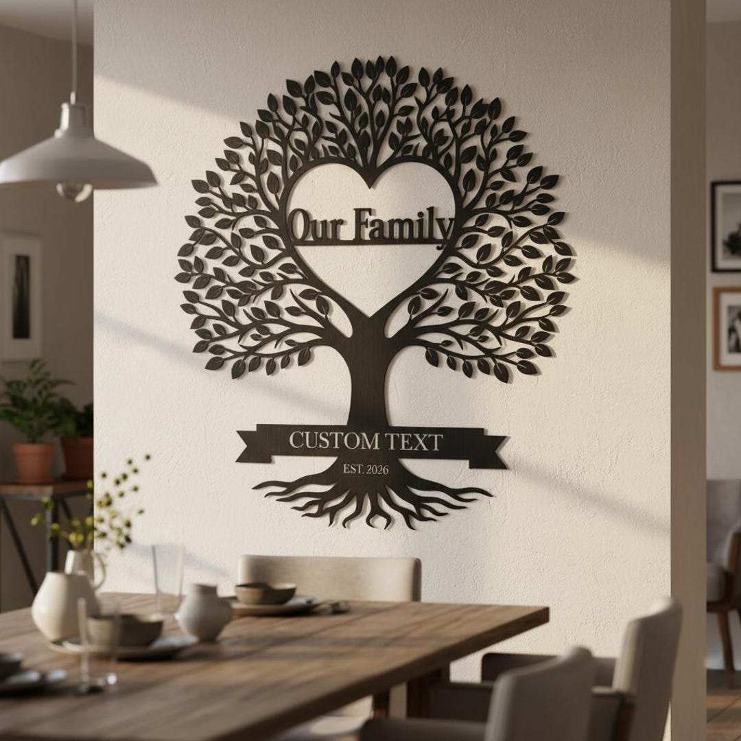 Personalized Family Tree Metal Wall Art, Heart Tree Wall Decor ...