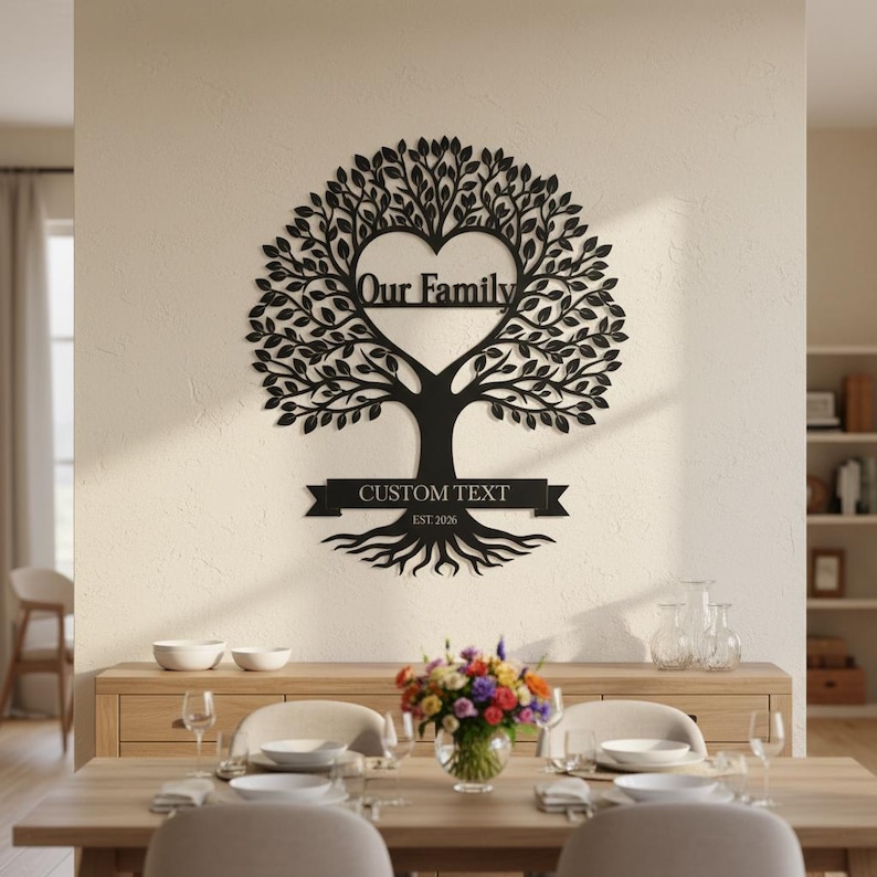 Personalized Family Tree Metal Wall Art, Heart Tree Wall Decor ...