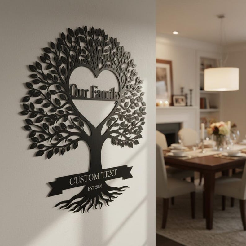 Personalized Family Tree Metal Wall Art, Heart Tree Wall Decor ...
