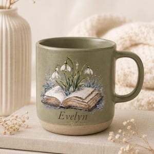 Personalisierte Bücherwurm Geburtsmonat Blume Potter Becher, Keramikbecher Geschenk für sie
