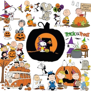 160+ Snoopy Halloween akvarell Clipart Bundle PNG, Peanuts Halloween-grafik, Pumpa Snoopy PNG, Bus eller godis digital nedladdning