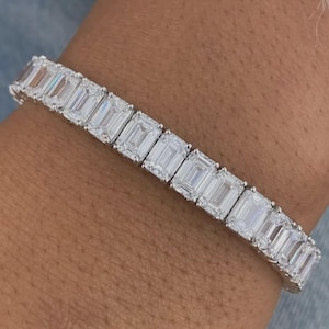 Bracelet tennis diamants cultivés en laboratoire taille émeraude | Sertissage griffes en argent sterling certifié
