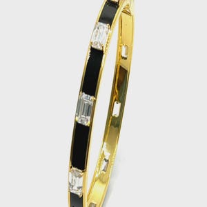 925 zilveren smaragd gesneden zwart emaillen armband, vergulde armband voor hem en haar, jubileum huwelijkscadeau voor haar