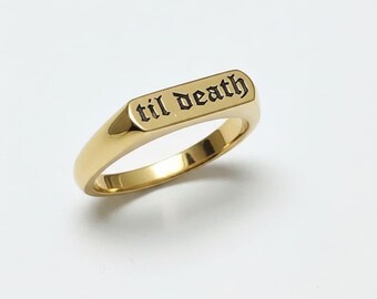 Til Death Engraved Sterling Silver Signet Ring, Minimalist Band, Valentine's Day Gift,  Lover's Ring