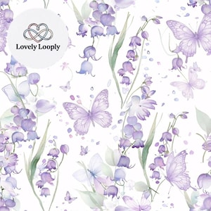 Whimsical Purple Lily of the Valley Seamless Pattern– Hand-Painted Digital Paper (PNG/JPG)