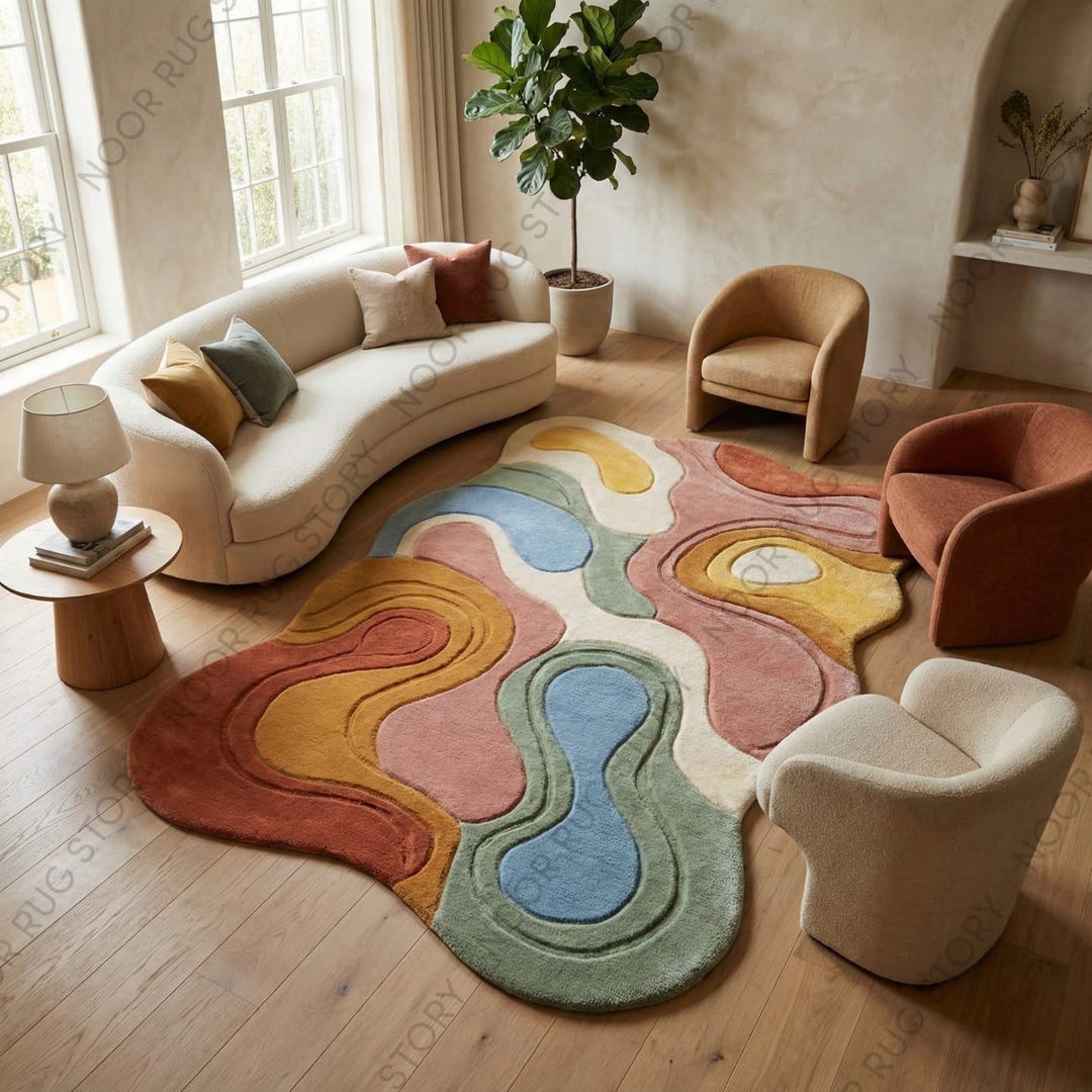 Hand Tufted Wool Abstract Organic Shape Area Rug Handmade Modern ...