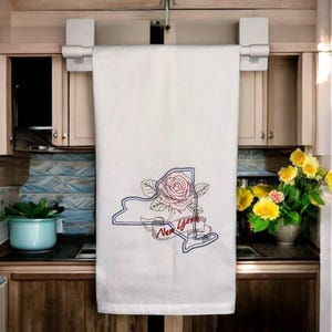 New York and New York Rose - Embroidered Kitchen Towels, Tea Towels, Gift Idea