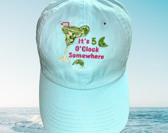 Embroidered  " It's 5 O'Clock Somewhere" Baseball Cap, One Size Fits All