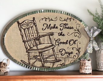 Nostalgic Scene - Embroidered Rocking Chair with Lovely Quote on Mirrored Hoop -  8"x 5"-  - Gift Idea, Wall or Table Decor,