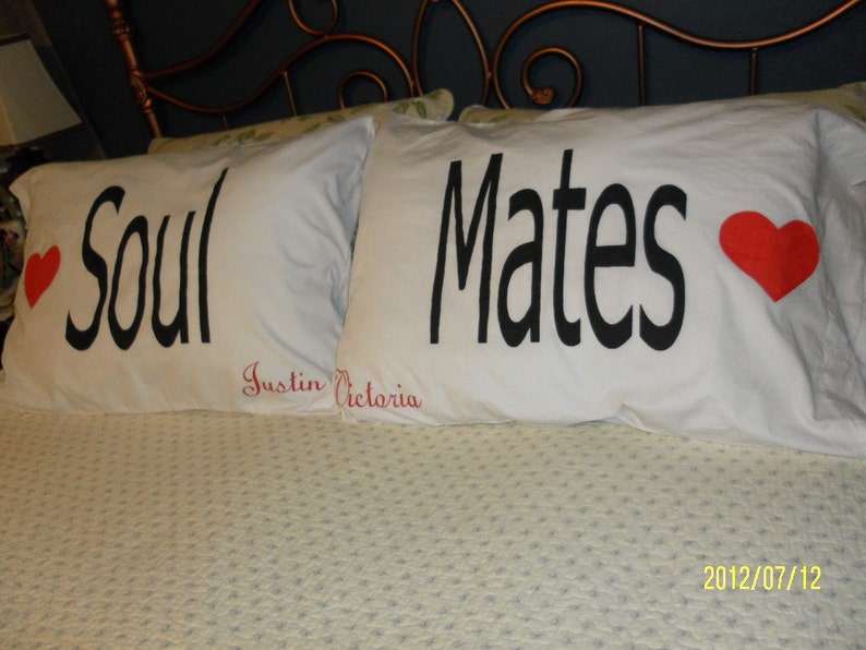 Personalized Bedroom Decor Soul Mates Hand Painted Couples Pillow Cases