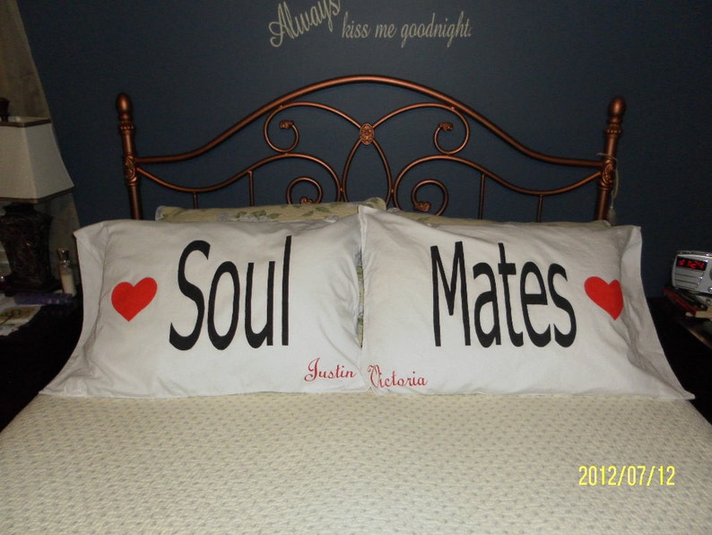 Personalized Bedroom Decor Soul Mates Hand Painted Couples Pillow Cases