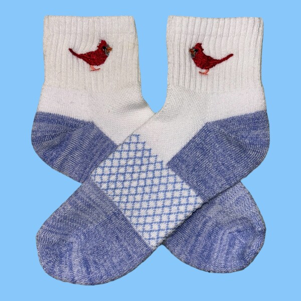 Embroidered Socks- Cute Cardinal - Quarter Socks, Casual socks, Women's Socks