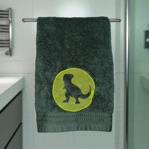Embroidered Bathroom Hand Towel with Cute Embossed Dinosaur, Bathroom Decor, Gift Idea