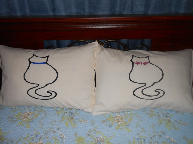 Kitty Cats Hand Painted on Standard Couples Pillowcases for Etsy
