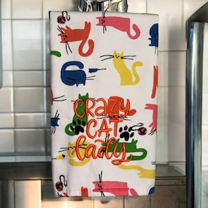 Crazy Cat Lady -Embroidered Kitchen Towel , Tea Towel, Gift Idea