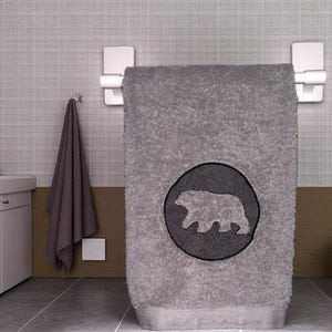 Embroidered Bathroom Hand towel with Cute, Embossed Bear, Gift Idea, Bathroom Decor