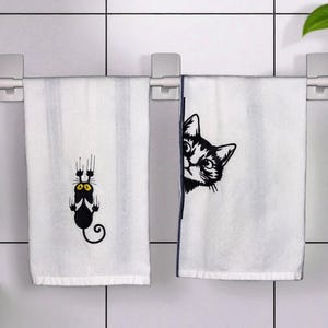 Panos de prato bordados com estampa de gato preto: 100% algodão