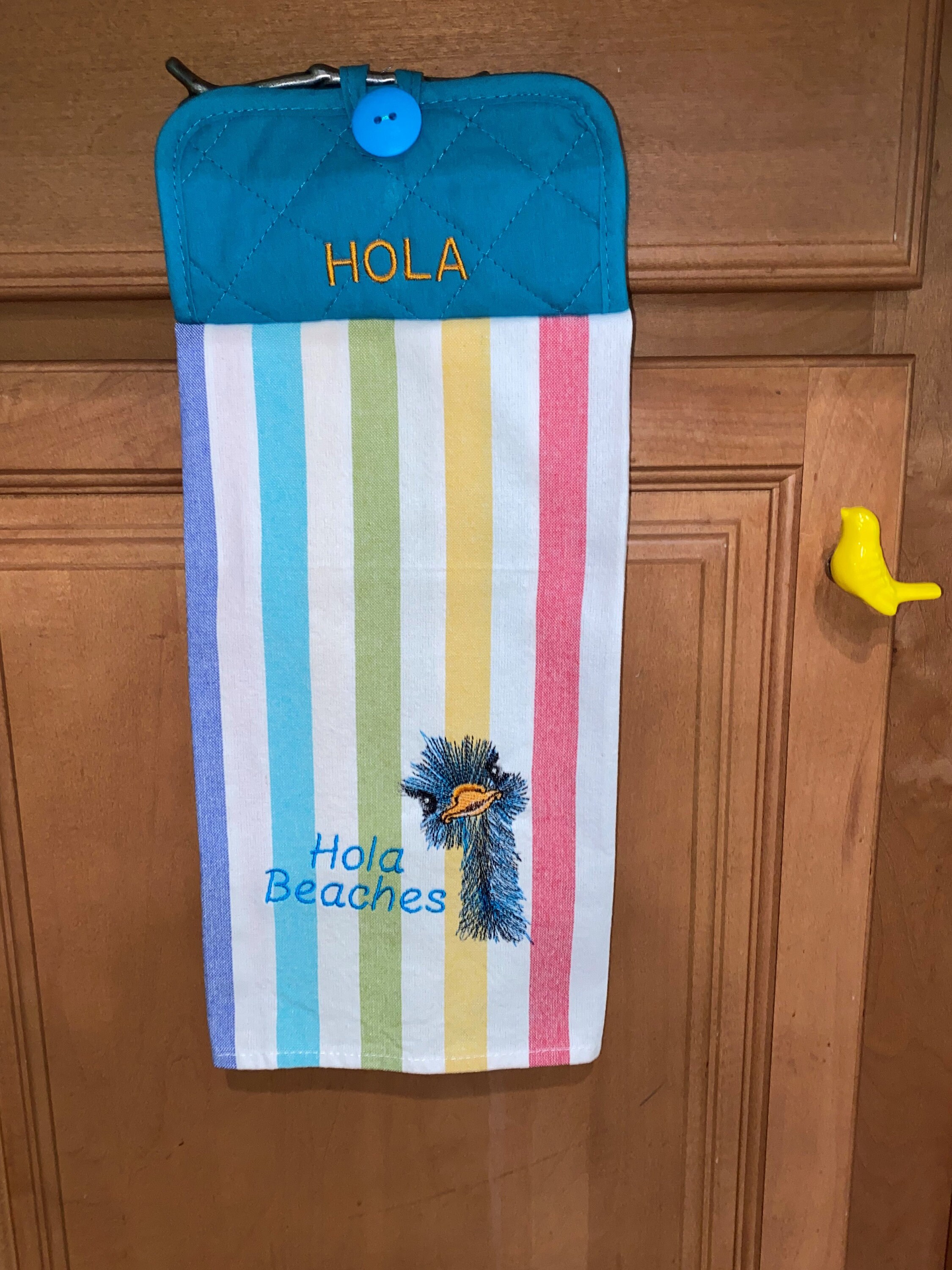 Embroidered Hola Beaches Kitchen Towel Etsy