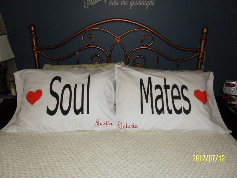 Personalized Bedroom Decor Soul Mates Hand Painted Couples Pillow Cases
