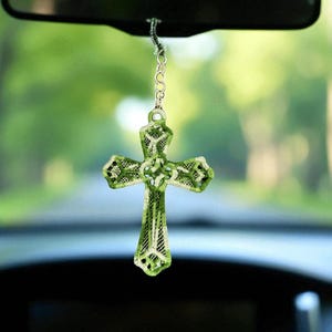 Embroidered Lace Cross Car Charm: Rearview Mirror Ornament