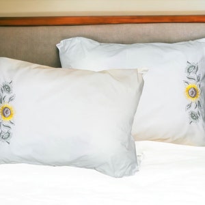 Embroidered Sunflower, Set of Pillowcases - Gift Idea - His and Hers