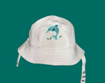 Embroidered Dolphin on Baby Sun Hat - Beach Hat, Gift Idea