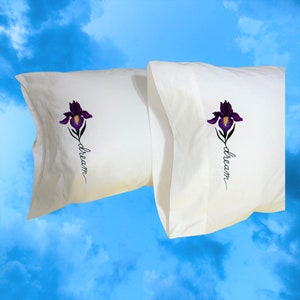 Embroidered Iris Pillowcases: His & Hers Cotton Blend Set
