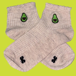 Embroidered Socks, Cute Avocado, Ladies Socks, Quarter Socks, Fun Socks, Gift Idea