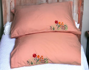 Embroidered Wildflowers, Set of Pillowcases - Gift Idea - His and Hers